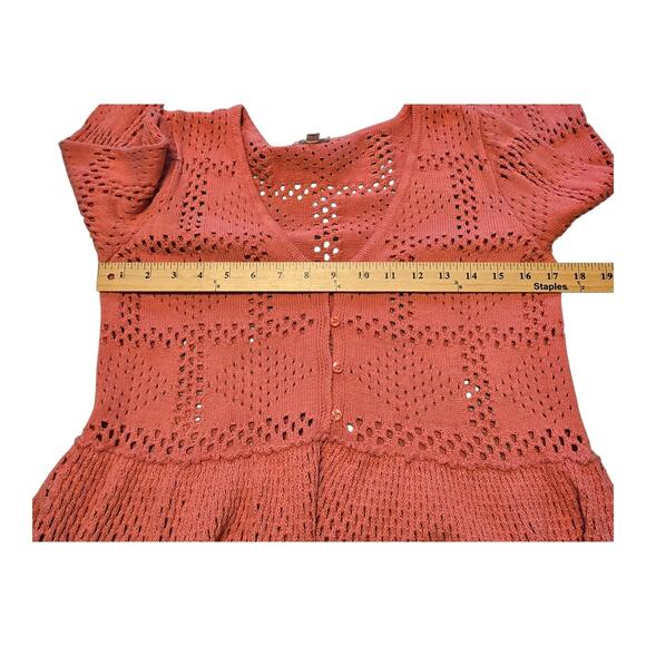 Pilcro Crochet Open Knit Pointelle Sweater Womens S Coral Bell Sleeve Peplum Hem - Picture 7 of 9